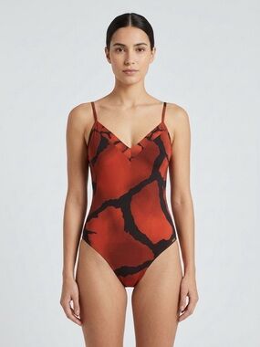 Maryan Mehlhorn Red Abstract One Piece Bathing Suit Size 6
